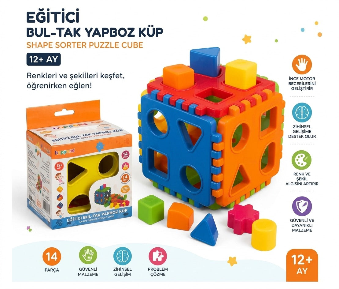Eğitici Bul-Tak Yapboz Küp – 14 Parça | 12+ Ay