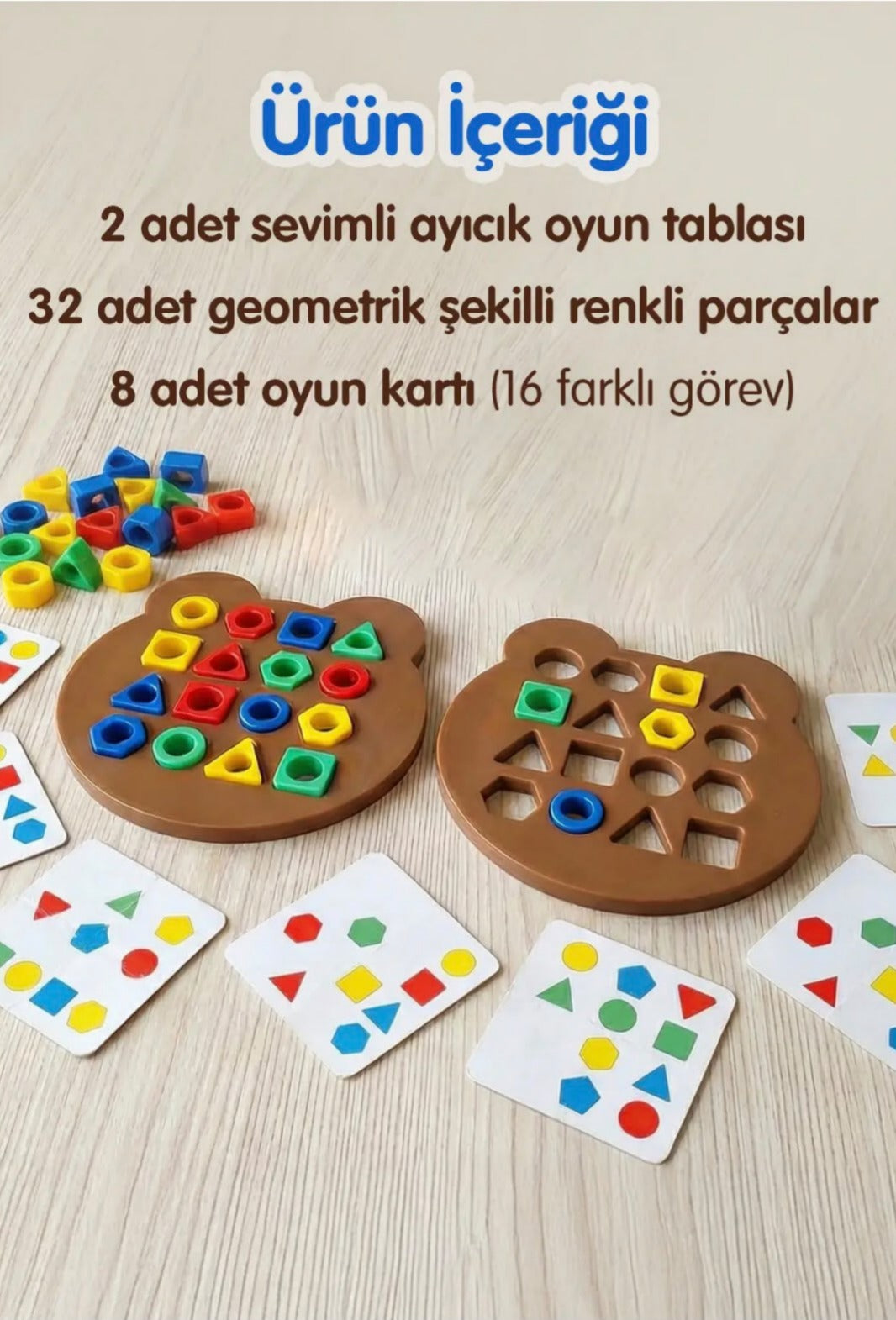 Ahşap Ayıcık Şekil ve Renk Eşleştirme Oyunu – 32 Parça