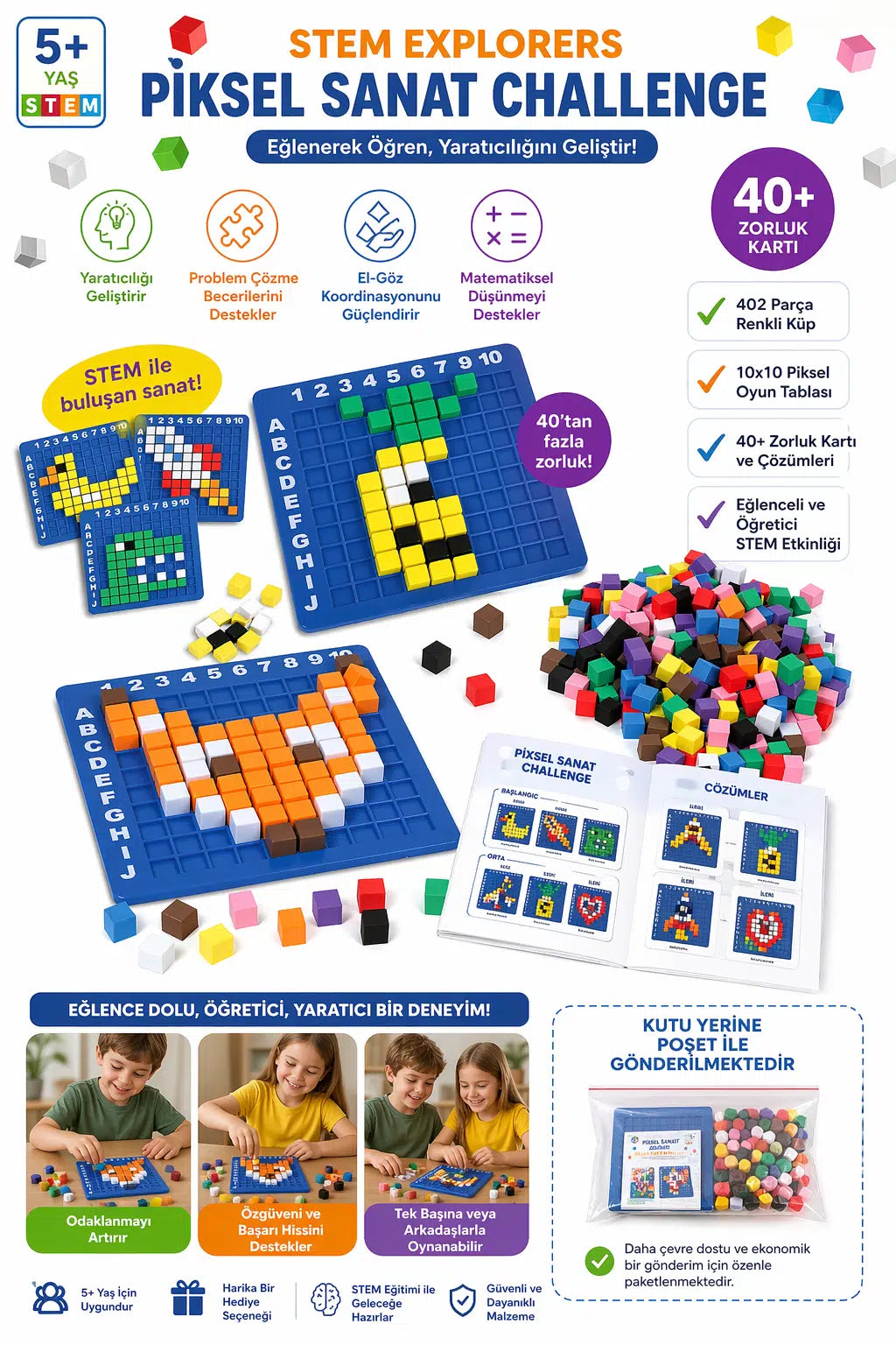 BPA’sız Sağlıklı Plastik 402 Parça Eğitici Zekâ Oyunu – Kodlama ve Şekil Puzzle