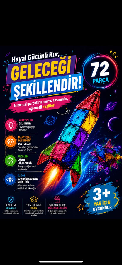 Manyetik Yapı Blokları – 72 Parça Eğitici Zeka Oyunu
