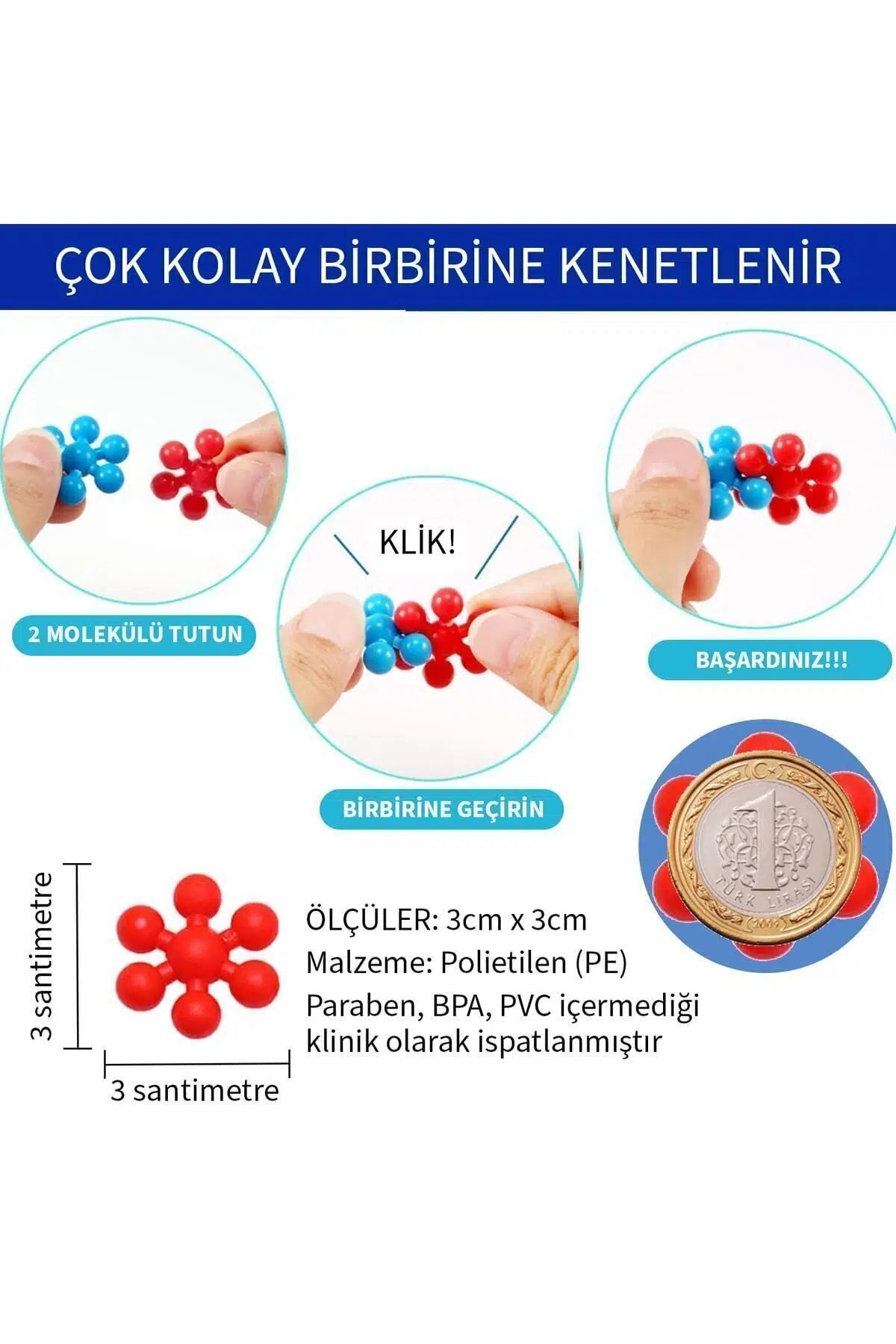 Yaratıcı Düşünce Geliştirici Molekül Yapı Taşları - 5 Renk 120 Parça